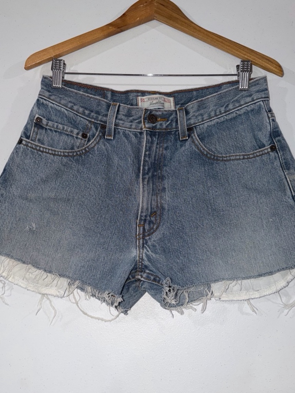 Levi's Light Blue Frayed Hem Denim Shorts